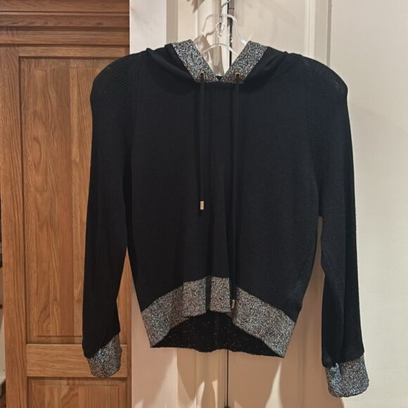 BALMAIN Lurex Striped Cropped Knit Hoodie Sz 40 - Picture 5 of 13